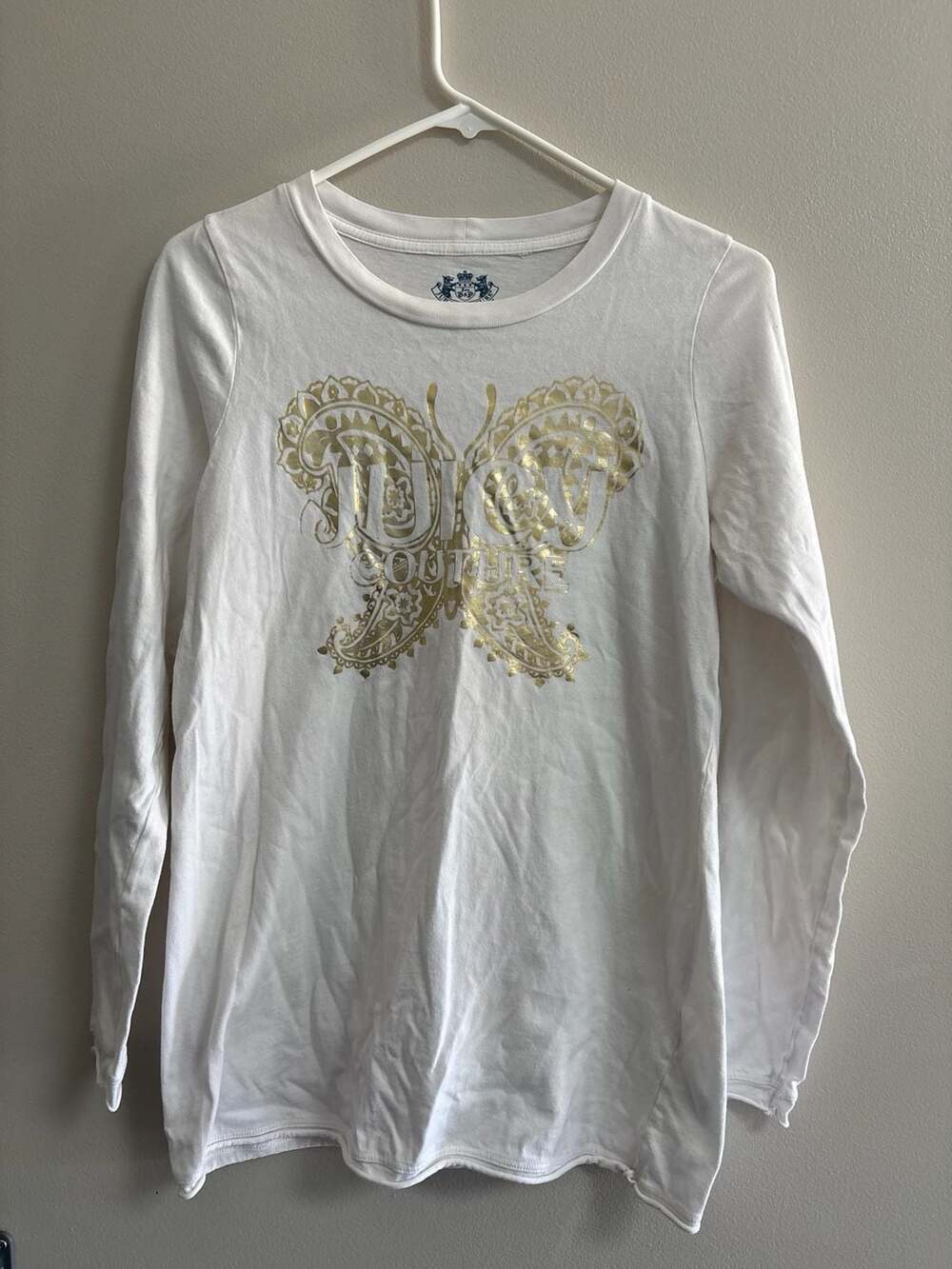 Juicy Couture White Long Sleeve Butterfly Graphic T-Shirt Size L